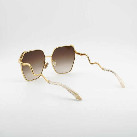 Roberto Cavalli SRC035M 0400 Sunglasses Gold Geometric Frame, Grey Lenses